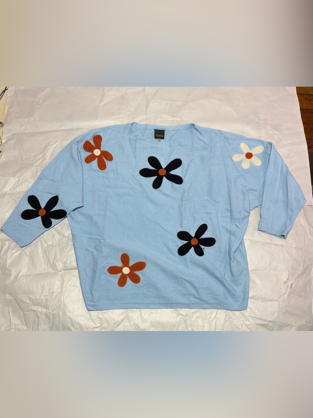 Light Blue Floral Appliqué Sweater - Aaeda size L